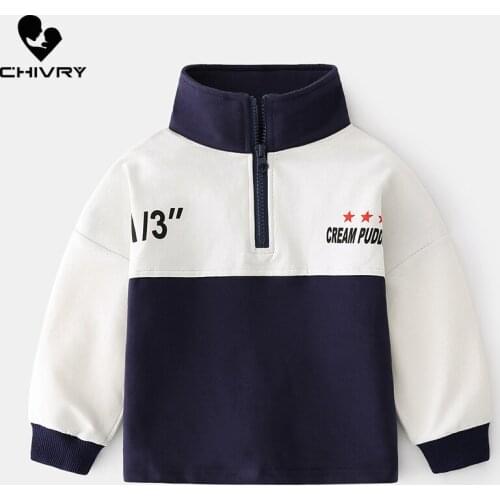New 2021 Kids Autumn Pullover Zipper Sweatshirt Boys Fashion Patchwork Color Letter Print Stand Collar Hoodies Sweatshirts