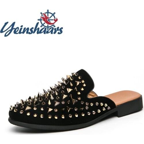 New Classic Half Drag Fashion Spike Shoes Brand Spiked Slippers Men Casual Non-Slip Party Club Shoes Male Retro Summer Slipper