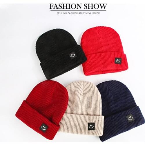 New Warm Knitted Women Hat Striped Winter Hats For Men Smiley Face Knitted Hat Couple Casual Wool Hat Korean Trendy Beaines