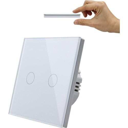 New EU Standard Gold White Black Crystal Glass Panel Light Lamp Wall 220V Switches 2Gang 1Way Blacklight Display Touch Switch