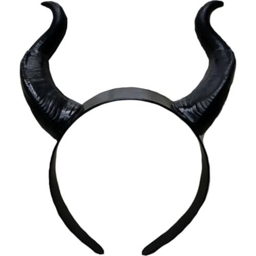 Halloween Witch Black Long Ox Horn Headband Evil Queen Cosplay Glitter Hair Hoop