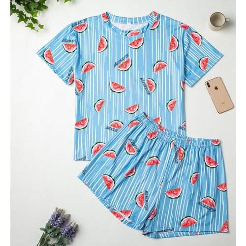 Sleepwear Print Pajamas for Women Pajama Casual Short Sleeve T Shirts Shorts Summer Pijama Set Loose Homewear Big size 3XL 4XL