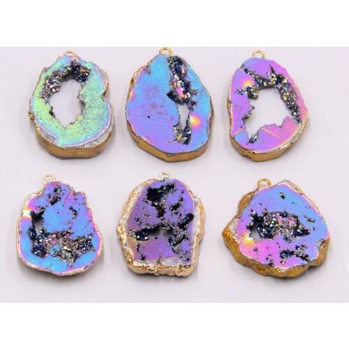 Colorful natural quartz agates druzy necklace pendant natural purple stone pendants women fashion stone jewelry quartz gifts