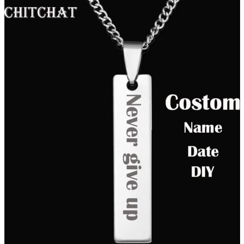 Personalized Custom Name Necklace Engrave Letter Blank Bar Tag Pendant Necklace Inspirational Jewelry Gifts For Friends