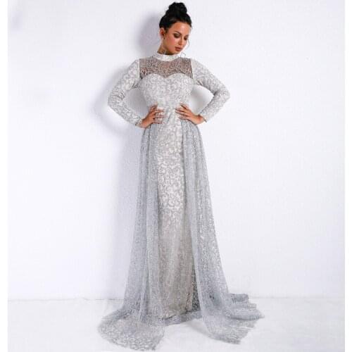 Evening Dresses Dubai Suquin Luxury High-Neck Long Sleeve Elegant Saudi Arabic Muslim Evening Prom Gowns Plus Size