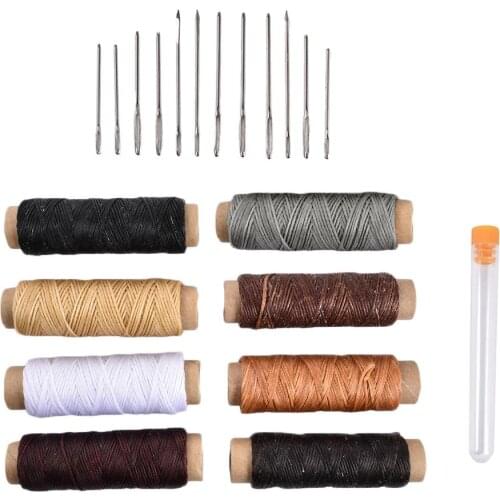 30M/Roll Durable 150D Leather Waxed Thread Cord For DIY Handicraft Tool Hand Stitching Thread Flat Waxed Sewing Line 12 Needles