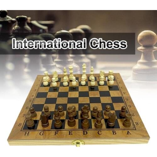 Luxury Wooden 3in1 Chess Set Wood Figure Checkers Medieval Chess Vintage Chess Foldable Backgammon Chess Set for Outdoor Indoor