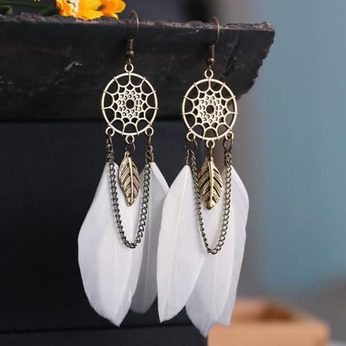 Bohemian Dangle Drop Earrings 2021 Vintage Dream Catcher Feather Leaves Chain Tassel Women Earring Korean Fashion Jewelry