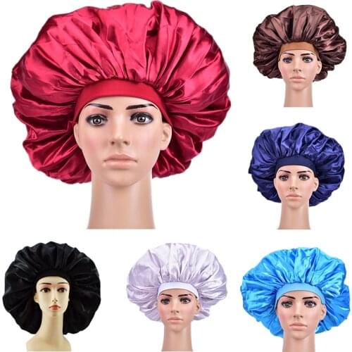 1pc Adjust Solid Satin Bonnet Hair Styling Cap Long Hair Care Women Night Sleep Hat Silk Head Wrap Shower Cap Hair Styling Tools