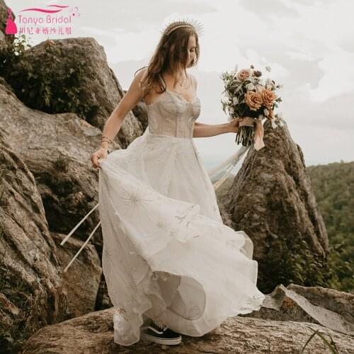 Modern Bohemian Bridal Dresses Moonrise Dreamy Wedding Dresses Sweetheart A Line Vestido de noivas Chic ZW299