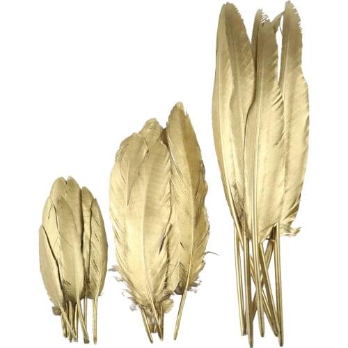 Spray Gold Goose/Turkey Feathers 10-15/15-20/25-30 CM Decor for Party Wedding Clothes Crafts Plume Jewelry Accessory 10Pcs/Pack