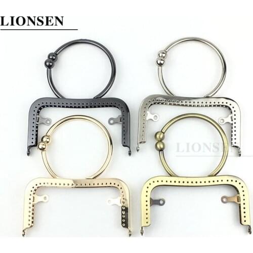 LIONSEN 12.5cm Metal Purse Frame Handle Clutch Bag Accessories DIY Kiss Clasp Lock Bronze Glossy big Ring HandBag Hardware