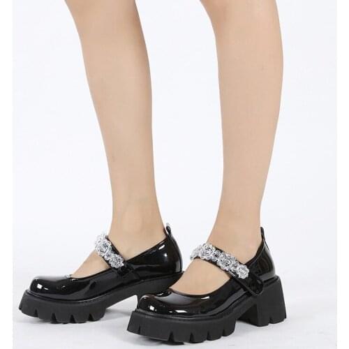 New 2021 Brand Lolita Shoes Black Ice Flower Crystal Thick Soled Gothic Girls Mary Jane Shoes Pumps Shoes Women Platform