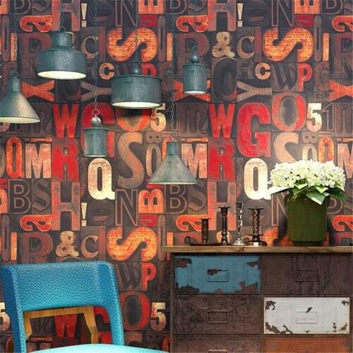 Wellyu Vintage wallpaper nostalgic English alphabet barber shop restaurant bar industrial wind clothing store KTV wallpaper обои