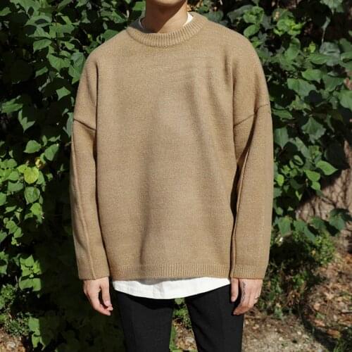 Kintted Sweater Round Collar Pullover Mens Wear Sweater Autumn and Winter Loose All-Match Korean Style Vintage Oversize