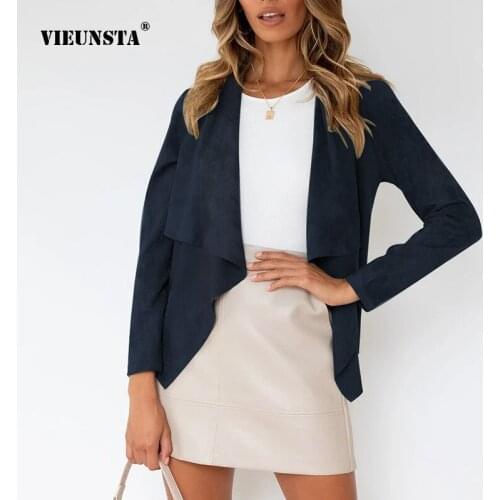 Temperament Lapel Solid Color Lmitation Deerskin Velvet Coat Womens Casual Loose Long Sleeve Irregular Open Shirt Office Party