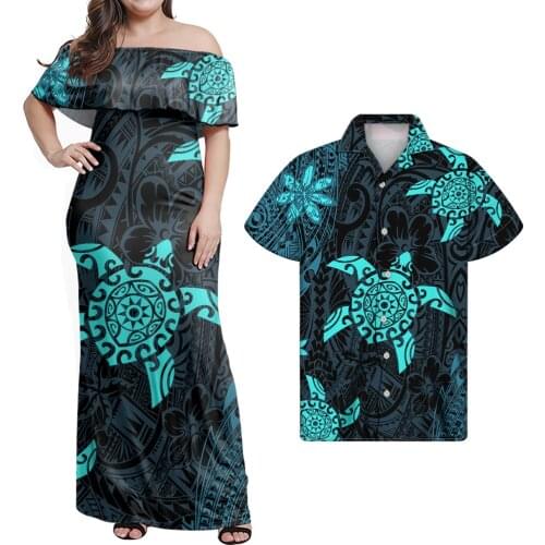 Jackherelook Hawaii Polynesian Turtle Blue Print Women Off Shoulder Dress Sexy Strapless Vestidos Elegant Club Bodycon Dresses