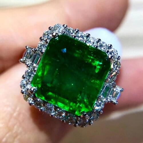 2021 Silver New High-end Temperament Square Emerald Tourmaline Adjustable Ring Group Inlaid Zircon For Women Jewelry Party Gift