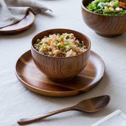 1pcs Wooden Bowl Creative Simple Home Kitchen Tableware Original Soup Salad Rice Noodles Bowls Food Container Wood Eating Bowl