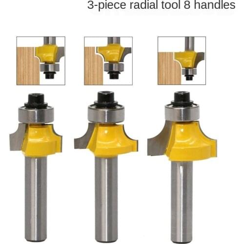 3PC 8mm Shank Round-Over Router Bits for wood Woodworking Tool 2 flute endmill with bearing milling cutter Corner Round Over Bit