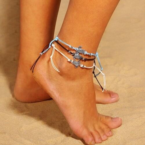 3PCS/LOT Bohemian Beads Anklets For Women Boho Popular Sea Turtles Pendant Lady Fashion Beach Anklet Foot Jewelry On Leg Anklet