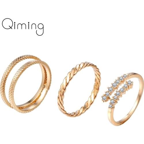 3pcs Handmade Double Layer Knot Ring Crystla Cz Zircon Open Rings Sets Birthday Gift Women Wedding Bridesmaid Vintage Jewelry