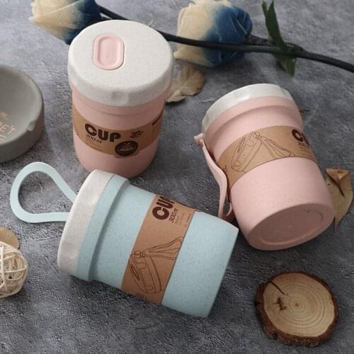 300ml Healthy Material Wheat Straw Sealed Soup Cup With Lid Water Breakfast Portable Travel Milk Mug Microwave Dinnerware Food