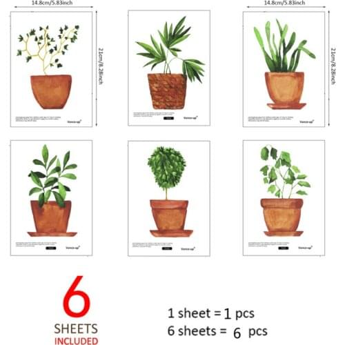 6 PCS / 1 Set Garden Plant Bonsai Wall Stickers Home Decor Living Room Kitchen PVC Wall Decals DIY Mural Art Decoration