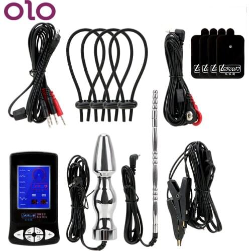 OLO Penis Plug Electric Shock Stimulate Set Anal Plug Nipple Clamps Cock Rings Massage Pad Medical Themed Toys Sex Toys for Man
