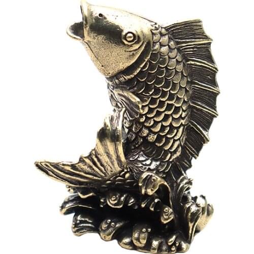 Antique Brass Carp Statue Miniature Figurine Crafts Decoration Accessories Copper Animal Fish Tea Pet Table Ornament Home Decors