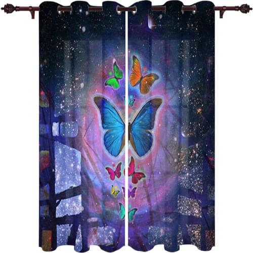 Butterfly Starry Dream Large Curtains For Living Room Window Curtain Bedroom Kitchen Balcony Gazebo Curtain Room Divider