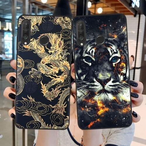 Black Silicone Phone Cover For Coque Huawei P40 Lite E P10 P20 P30 Lite Pro Mate 20 Lite Cartoon Animal Dragon Wolf Lion Case