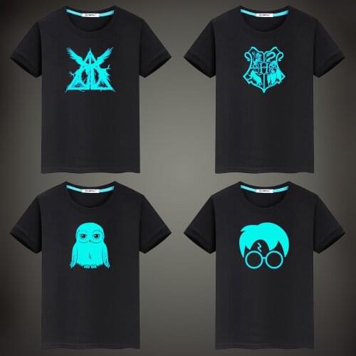 Boys Girls Owl Fluorescent Luminous Short Sleeves T-Shirts Summer Cotton Children Casual Fashion Funny Childrens T Shirt