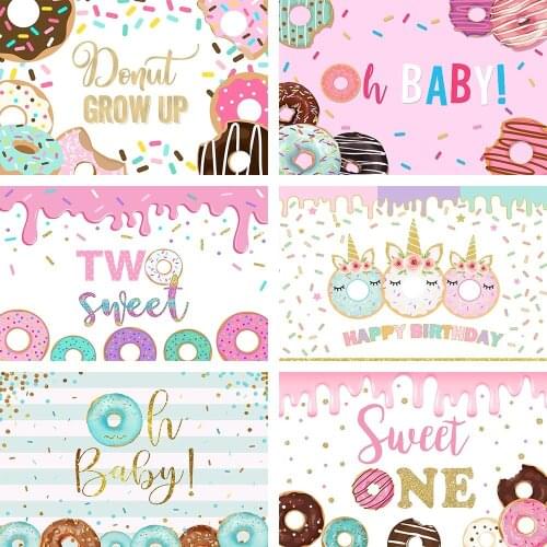 Donut Backdrop Sweet Girl Boy 1st Birthday Party Baby Shower Pink Blue Photography Background Photo Studio Props Decor Photozone