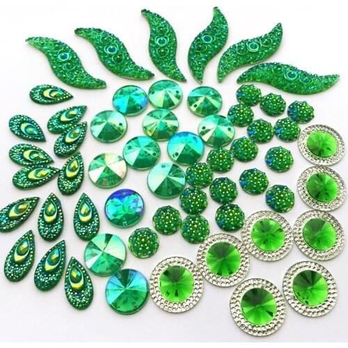MIX Shapes Round Drop S Green Sew on Loose Beads Strass Stone Crystals Rhinestone for Couture Designer DIY Crafts Wedding Dress