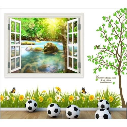 Custom mural on the wall 3d wall paper Window scenery flowers grass forest stream water decor photo wallpaper in the living room