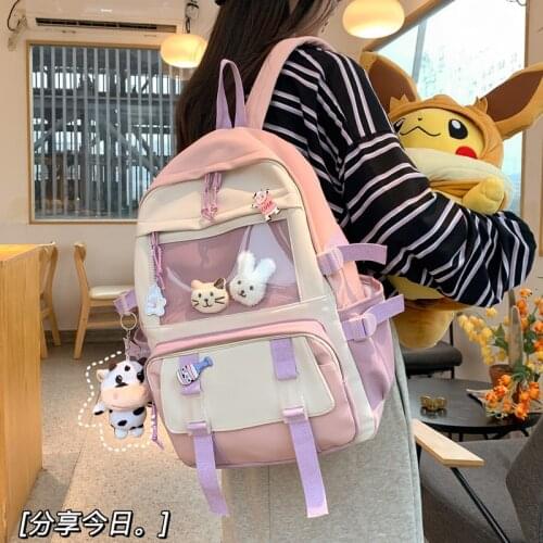 Harajuku Waterproof Panelled Backpack Women Large Capacity Cute School Bags for Teenage Girls Campus 15.6 Inch Laptop Backpacks