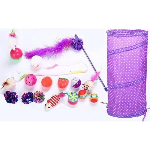 Cat Toy 17Pcs/Set Pet Kit Collapsible Tunnel Cat toy Fun Bell Feather Mice Shape Pet Kitten Dog Cat Interactive Play Supplies