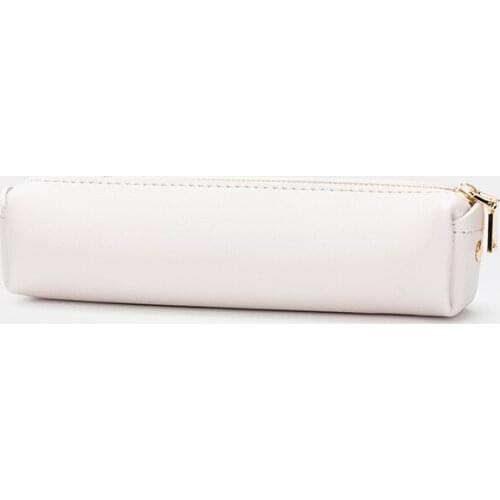 Ins simple white fashion Japanese art girl student pencil case soft leather portable multifunctional stationery storage bag