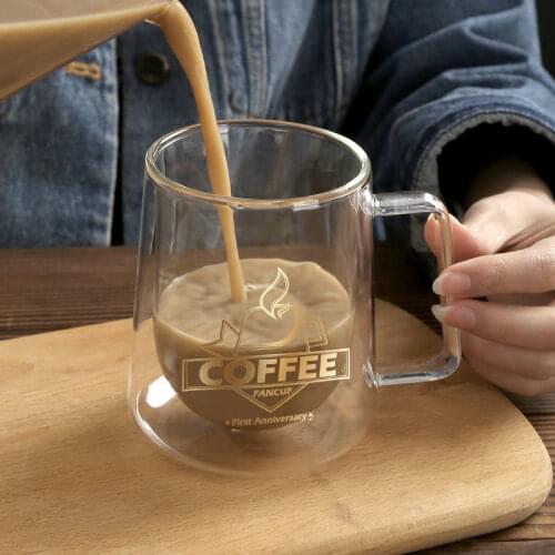 Creative glass cup double-layer coffee cup mug European style drinkware with handle Transparent milk mug insulated teacup