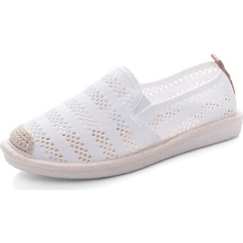 Summer Casual Shoes Woman Black White Hollow Out Women Flat Shoes Slip-On Driving Shoes Net Cloth Flats Women Shoes XKD1130
