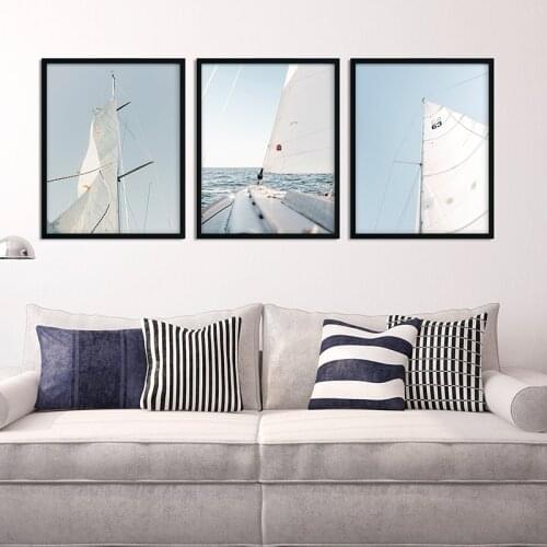 Minimalist Sailing Wall Art Sky Yacht Canvas Painting Decoration Horizon Poster Ocean Boat Poster Living Room Decoration