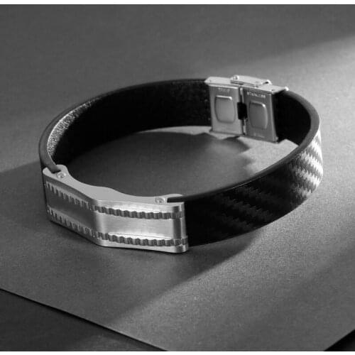 HaoYi 22.5cm Fashion Genuine Leather Bracelet Men Stainless Steel Casual Wrap Bracelet Jewelry Accessories For Men Jewelry