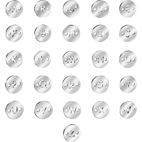 MYLONGINGCHARM 8.5mm -26pcs- A-Z cutout letter Beads DIY Initial Charms Stainless Steel Gold letter charms hole size 1mm