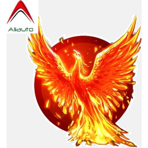 Aliauto Personality Coolest Car Sticker Unique Flame Phoenix Burning Flying Wings Decor PVC Colored Waterproof Decal,12cm*14cm
