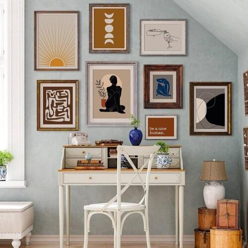 Boho Wall Art Canvas Painting Line Drawing Prints Abstract Poster Female Nude Print Plant Leaves Pictures Living Room Decoration