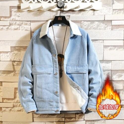 New men denim jacket fashion plus velvet warm thick denim jacket winter mens wool lining thick denim jacket