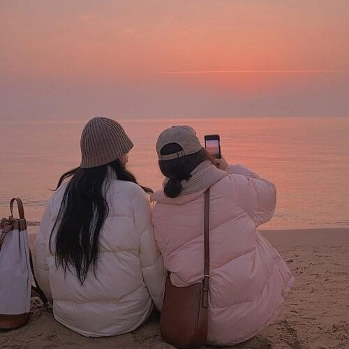 2021 New Winter Stand Up Collar Down Coat Women Thick Warm Batwing Long Sleeve Loose Parkas Pink Soft Puffer Overcoat Jacket