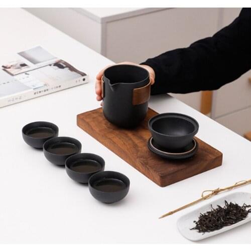 New Jingdezhen Black Tao Fast Guest Cup Travel Tea Set Portable A Pot of Four Cups of Chinese Outdoor Car Kung Fu Tea Set