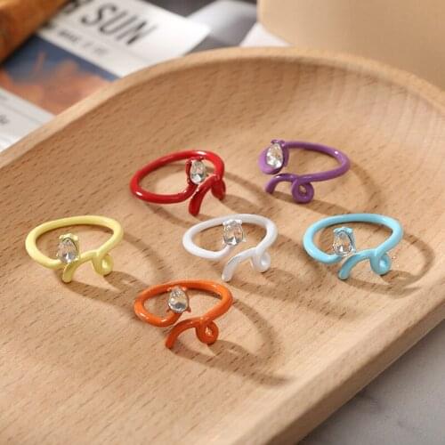 ZN Hand-painted Fashion Dripping Oil Rings for Women Multicolor With Crystal Trendy Irregular Finger Rings Jewelry Gift
